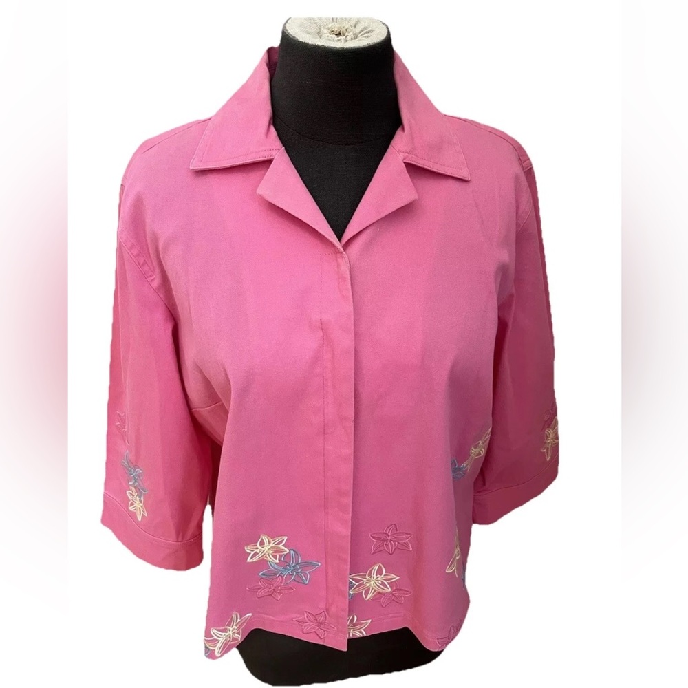 Napa Valley Petites Hot Pink with embroidered‎ flowers jacket, size large, EUC